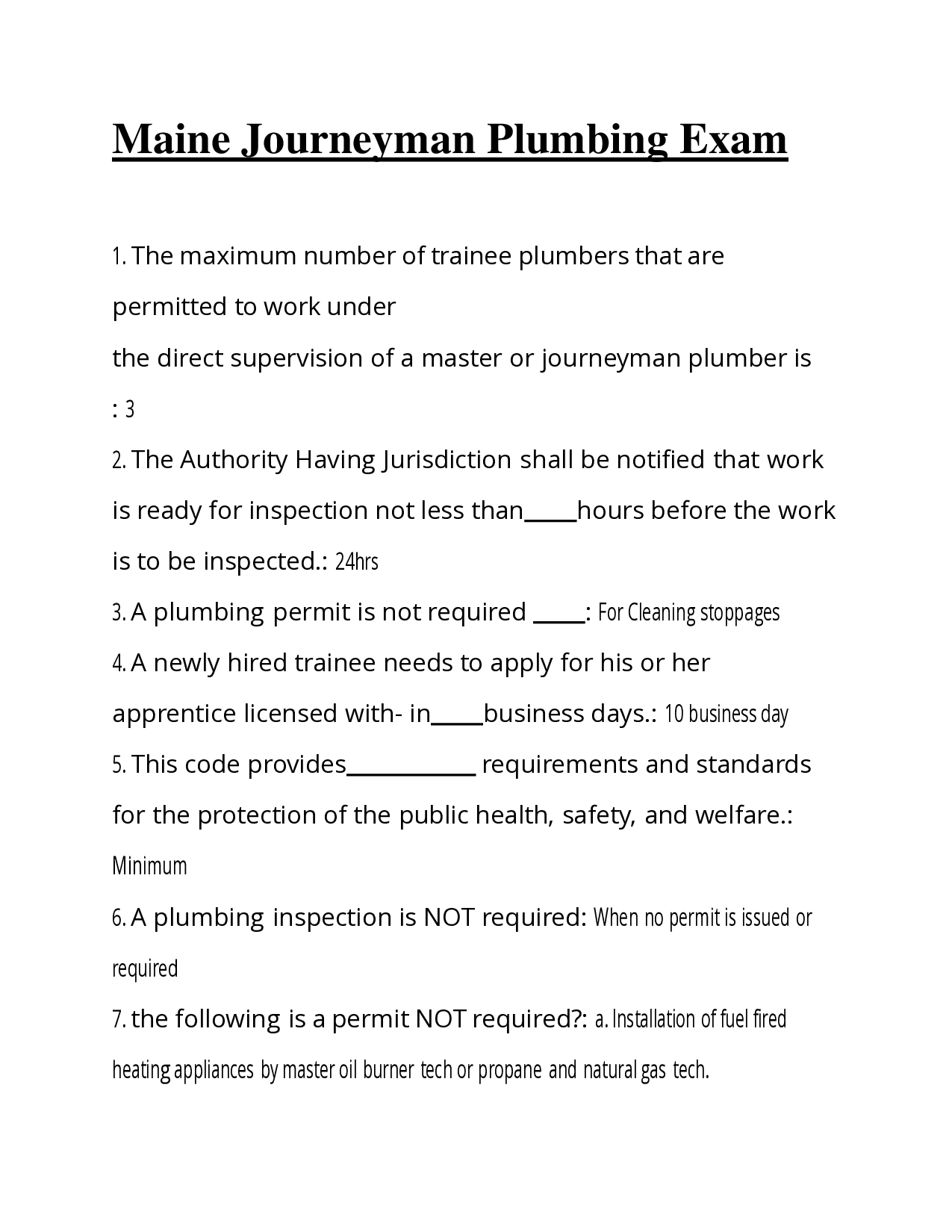 Maine Journeyman Plumbing Exam Practice Questions