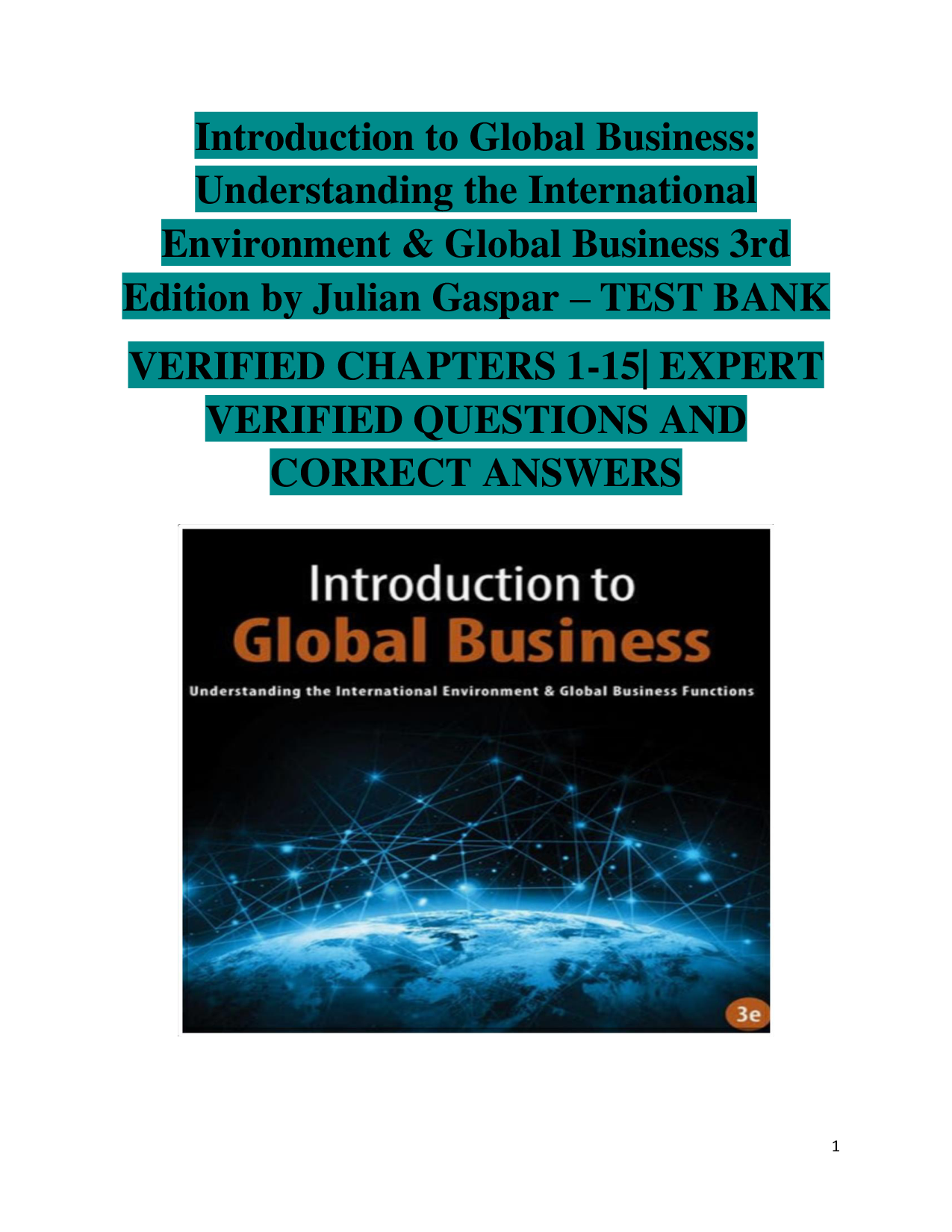 Introduction to Global Business, 3rd Edition Test Bank