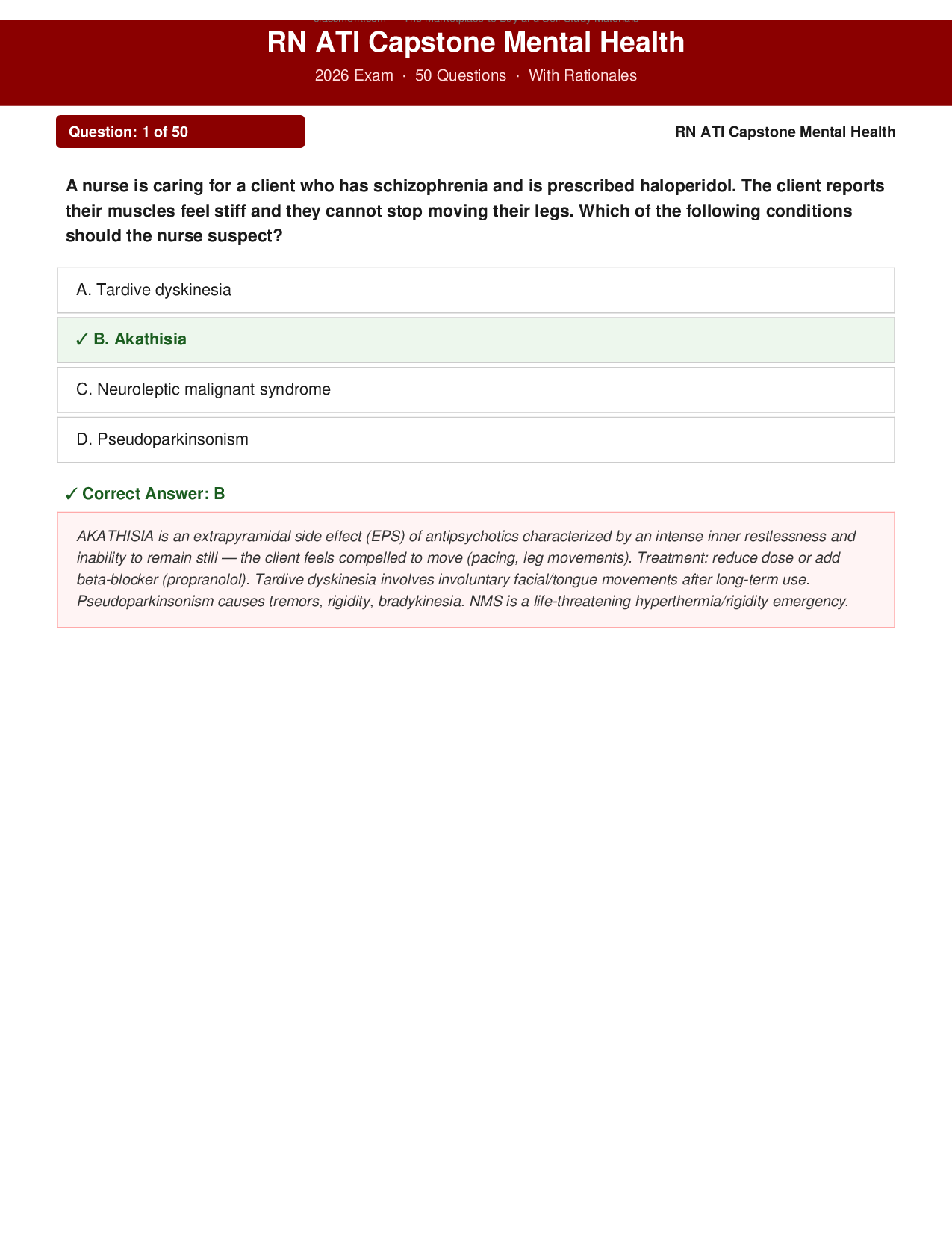 RN ATI Capstone Mental Health 2026 Practice Exam