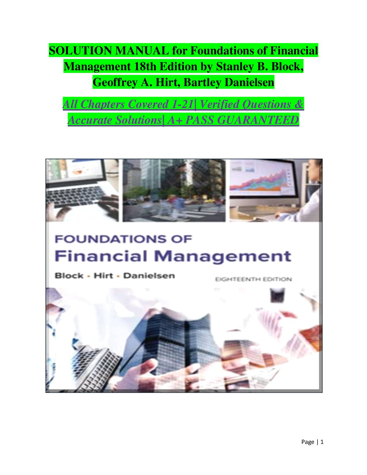 Foundations of Financial Management, 18th Edition Solution Manual