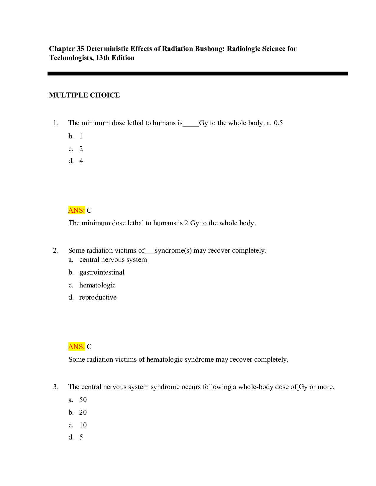 Radiologic Science for Technologists, 13th Edition Test Bank - Chapter 35
