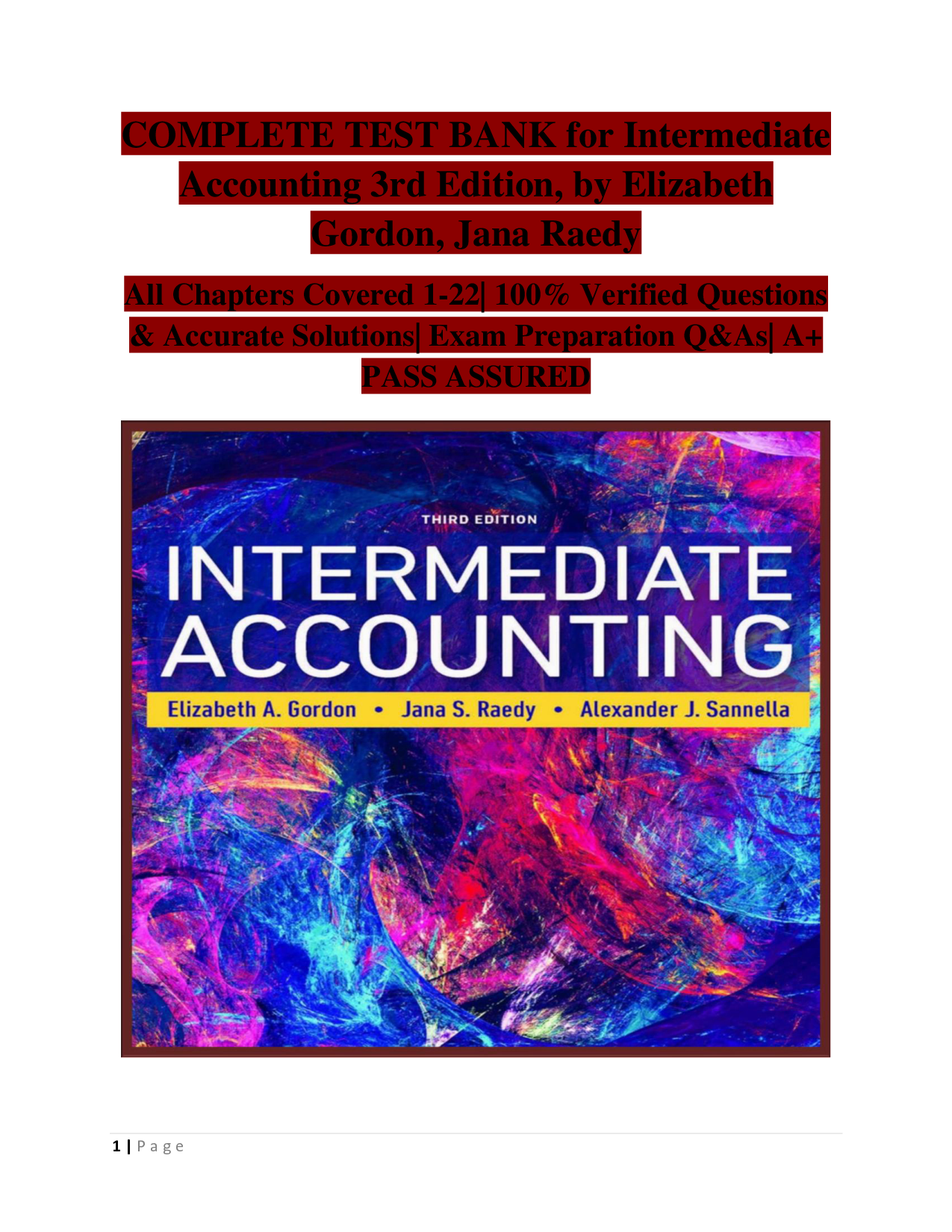 Intermediate Accounting, 3rd Edition by Gordon and Raedy Test Bank