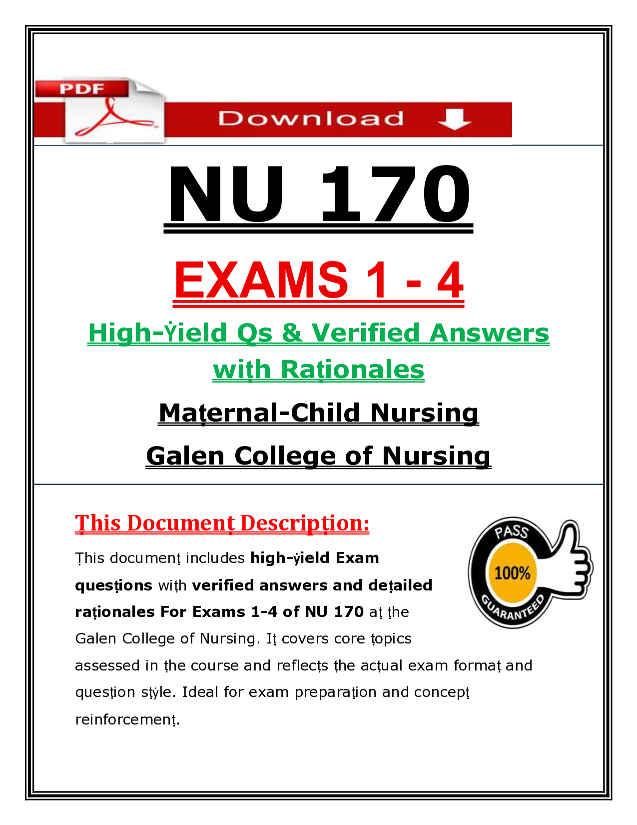 NU 170 Maternal-Child Nursing Exams 1-4 Practice Questions