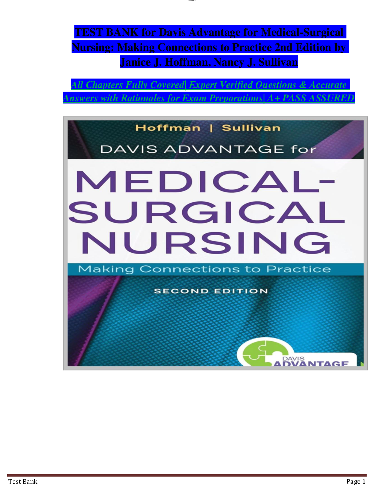 Davis Advantage for Medical-Surgical Nursing: Making Connections to Practice, 2nd Edition Test Bank
