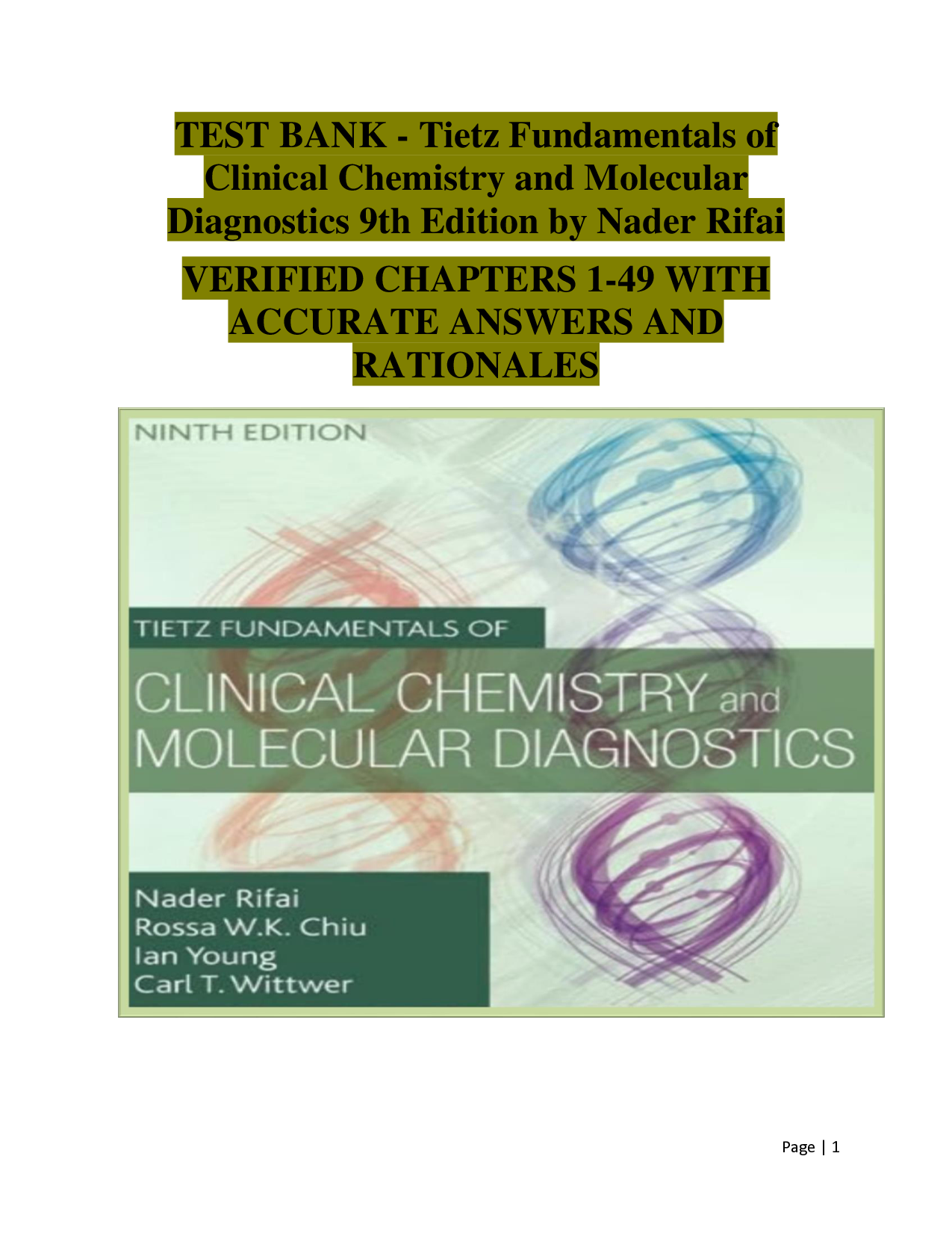 Tietz Fundamentals of Clinical Chemistry and Molecular Diagnostics, 9th Edition Test Bank