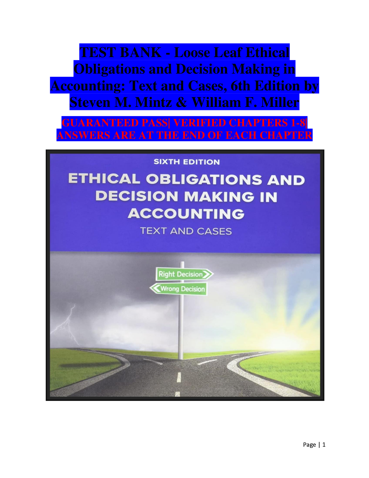Ethical Obligations and Decision Making in Accounting, 6th Edition Test Bank