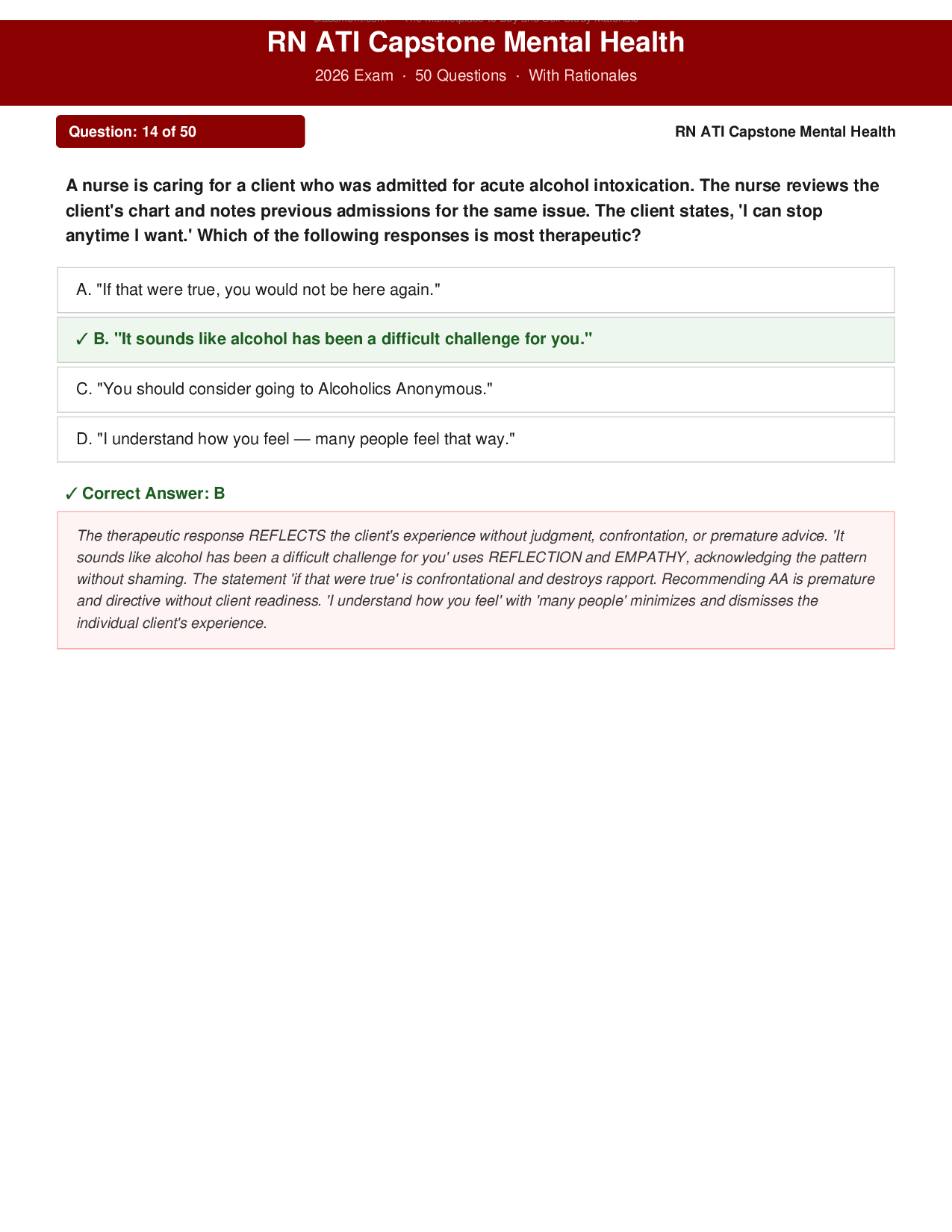 RN ATI Capstone Mental Health 2026 Practice Questions