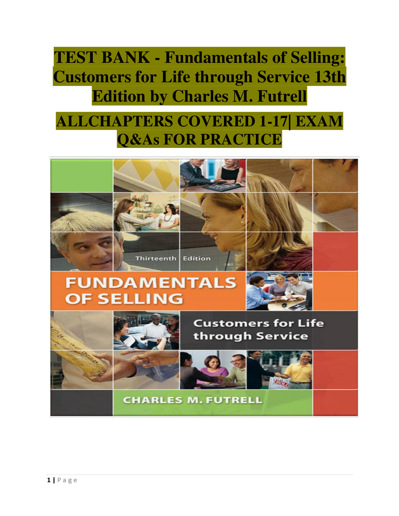Fundamentals of Selling: Customers for Life Through Service, 13th Edition Test Bank