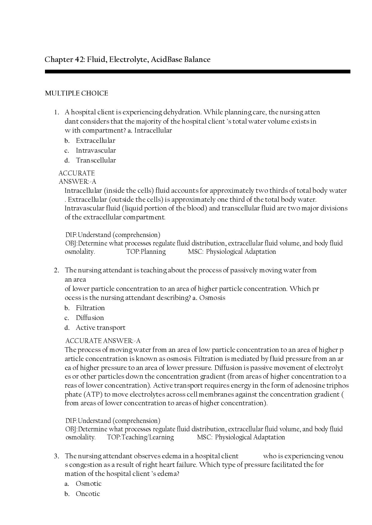 Fluid, Electrolyte, and Acid-Base Balance Test Bank