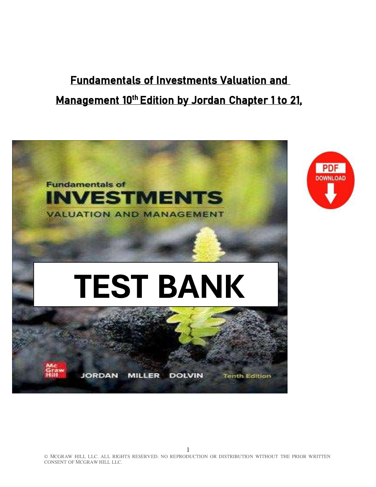 Fundamentals of Investments: Valuation and Management, 10th Edition Test Bank