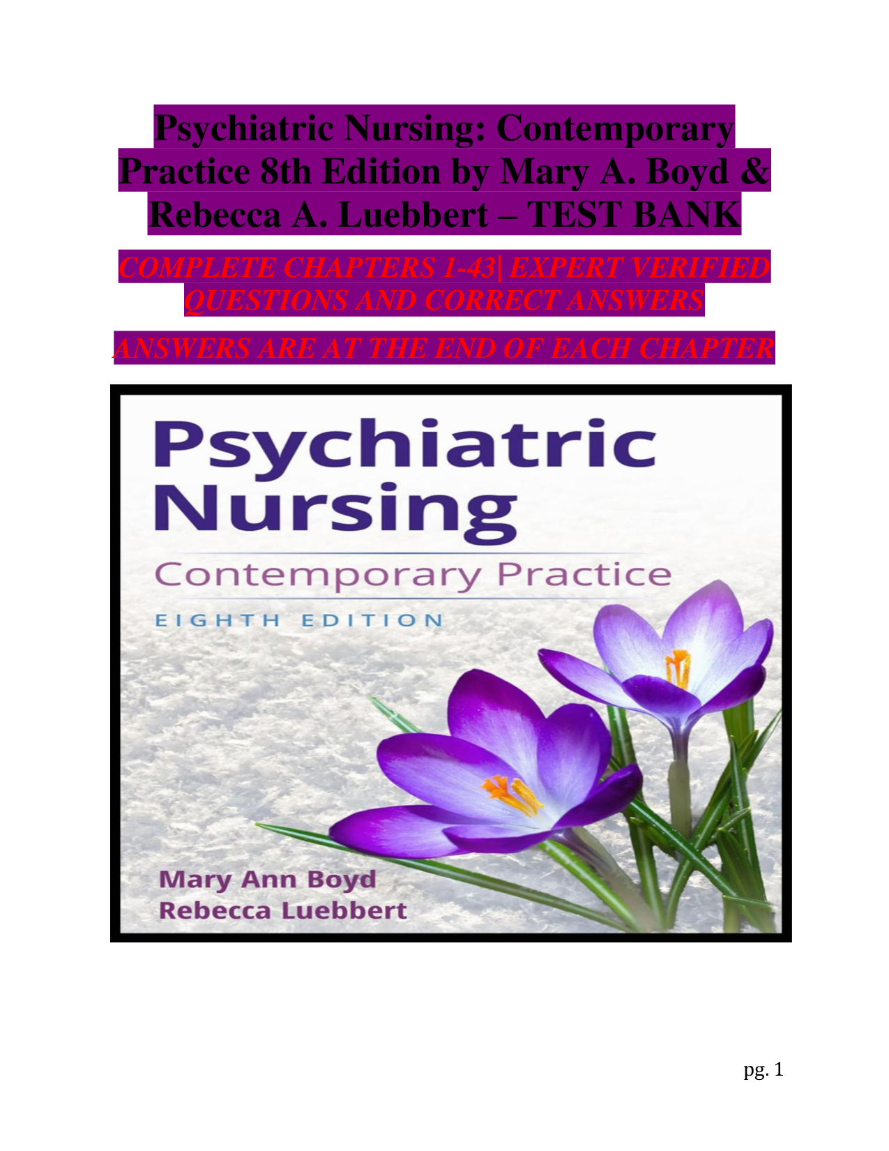 Test Bank for Psychiatric Nursing Contemporary Practice 8th Edition by Mary Ann Boyd