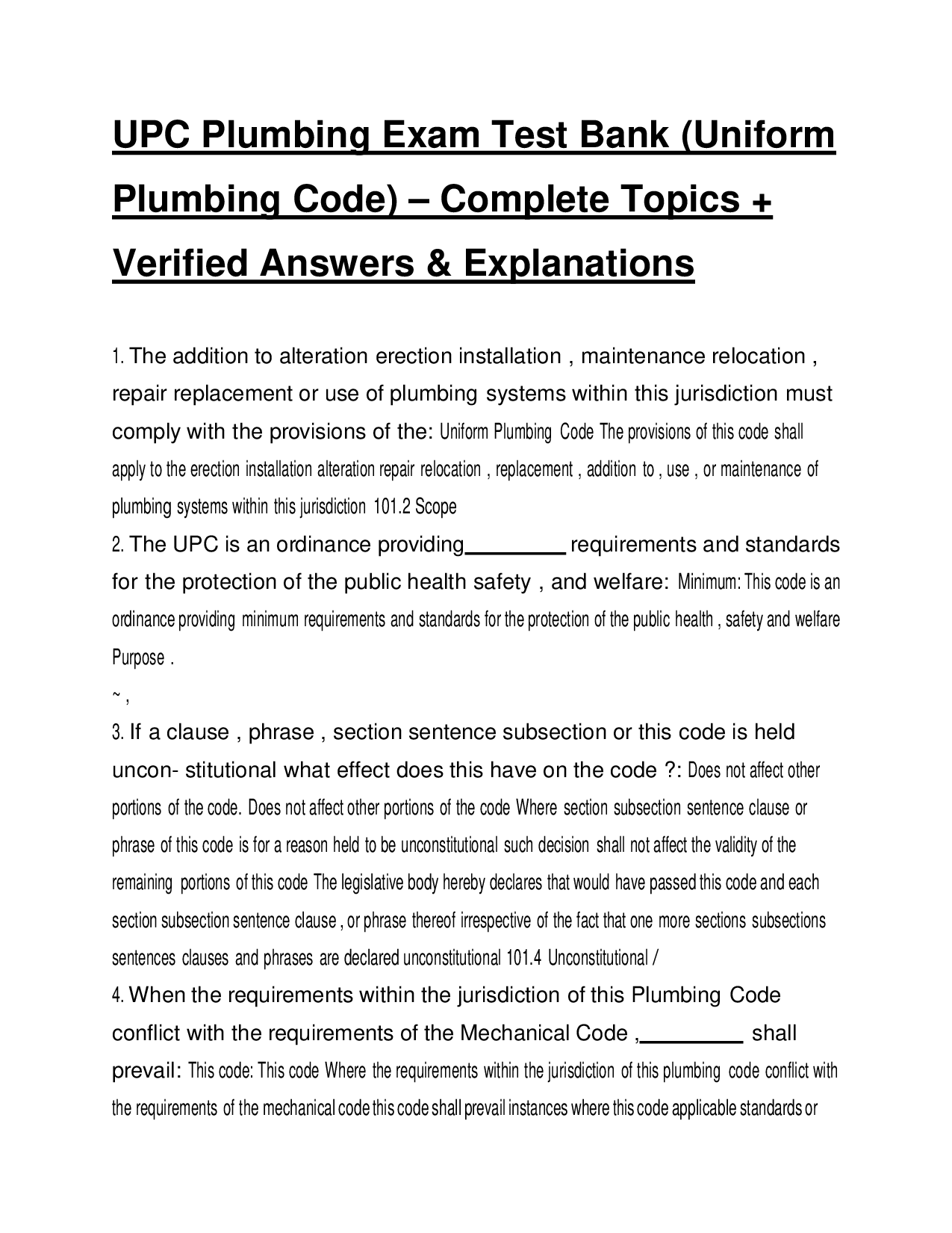 UPC Plumbing Exam Test Bank, 2025 Edition