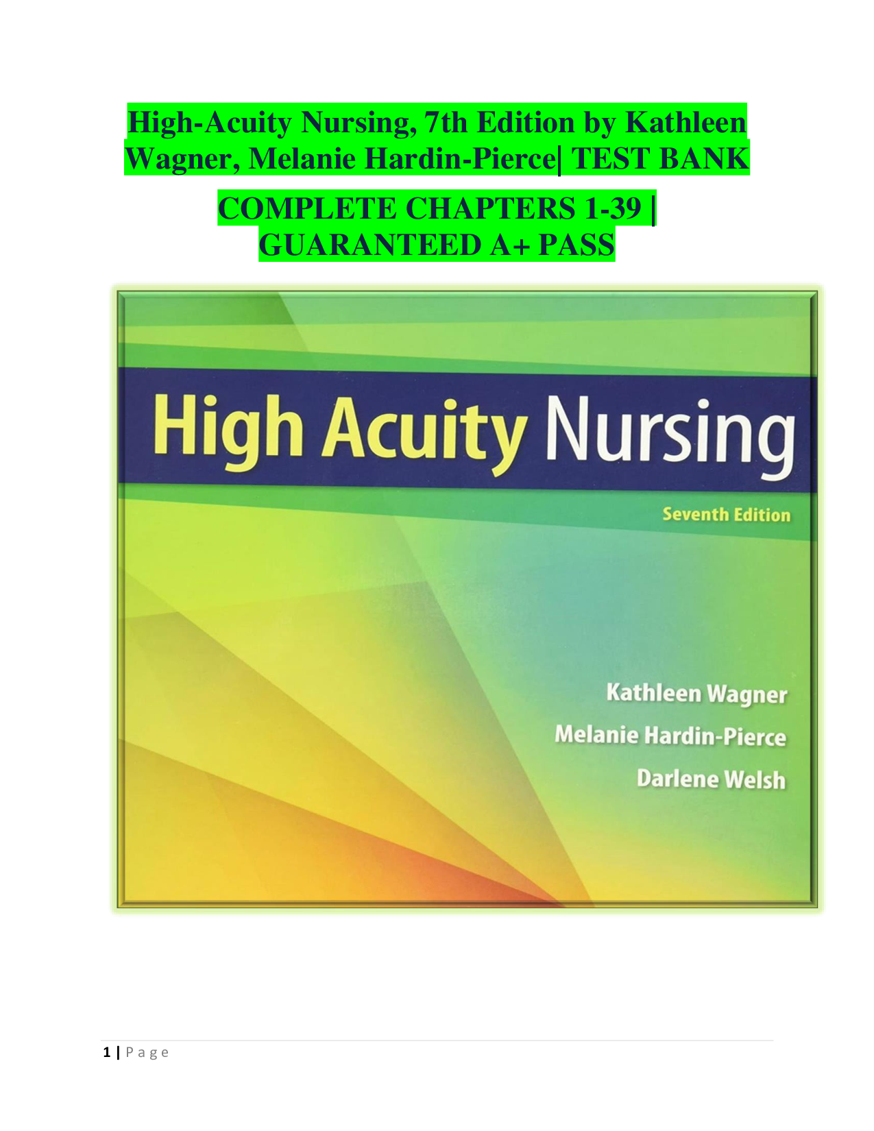 High-Acuity Nursing, 7th Edition Test Bank