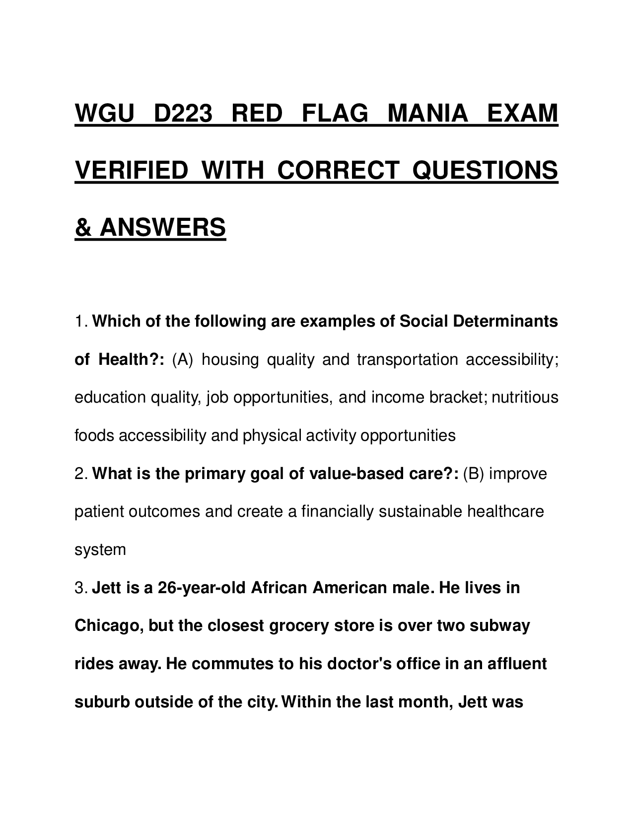 WGU D223 Red Flag Mania Exam Questions and Answers