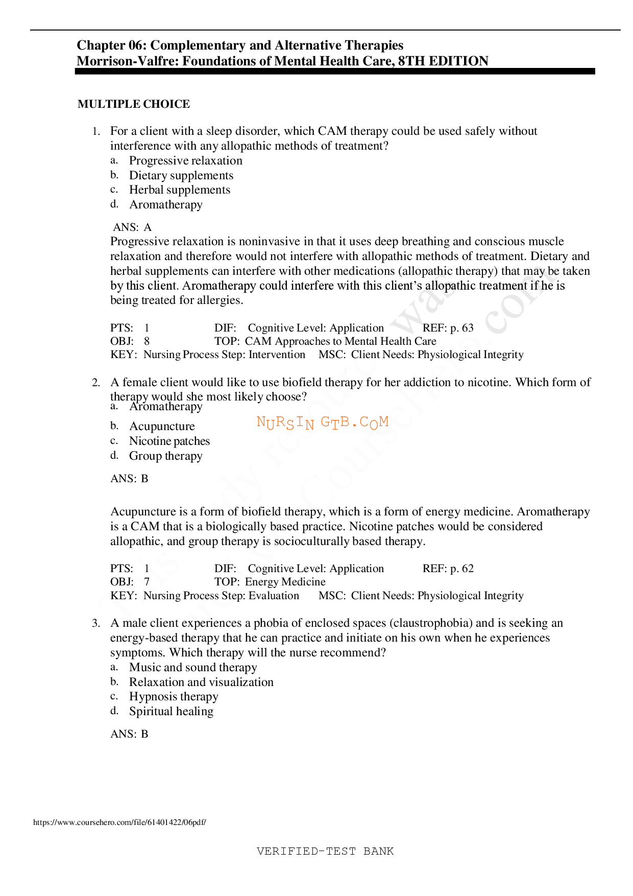 Foundations of Mental Health Care, 8th Edition Test Bank - Chapter 6