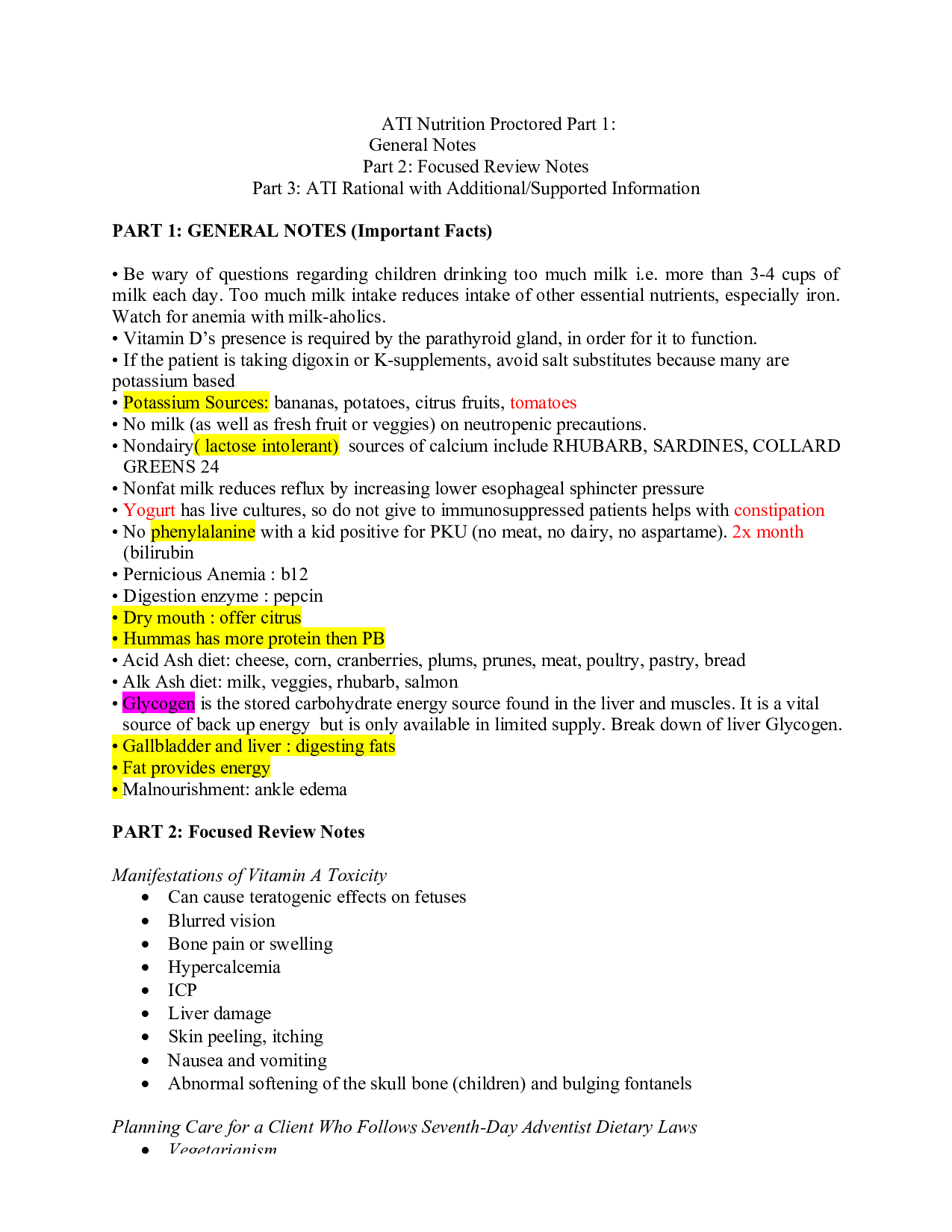 ATI Nutrition Proctored Exam Study Guide