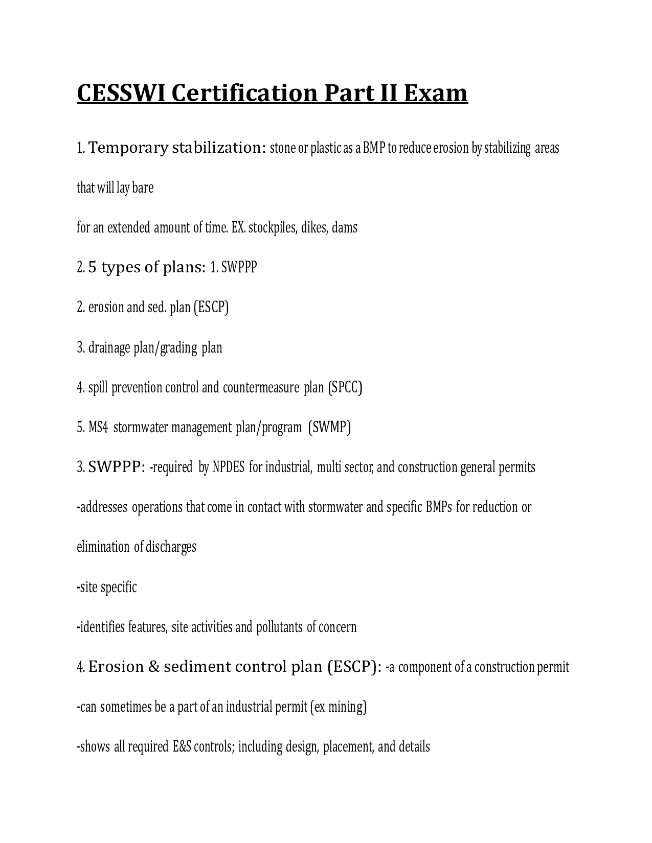 CESSWI Certification Part II Exam Questions and Answers