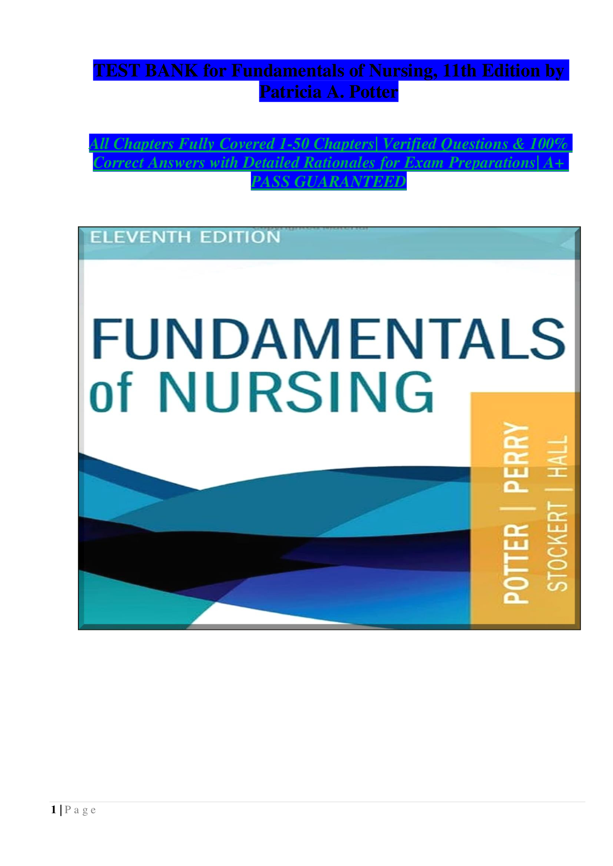 Fundamentals of Nursing, 11th Edition Test Bank