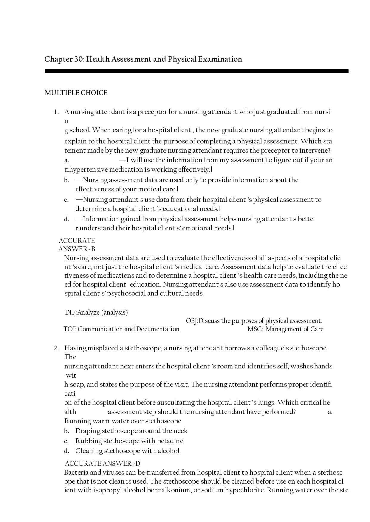 Health Assessment and Physical Examination Test Bank