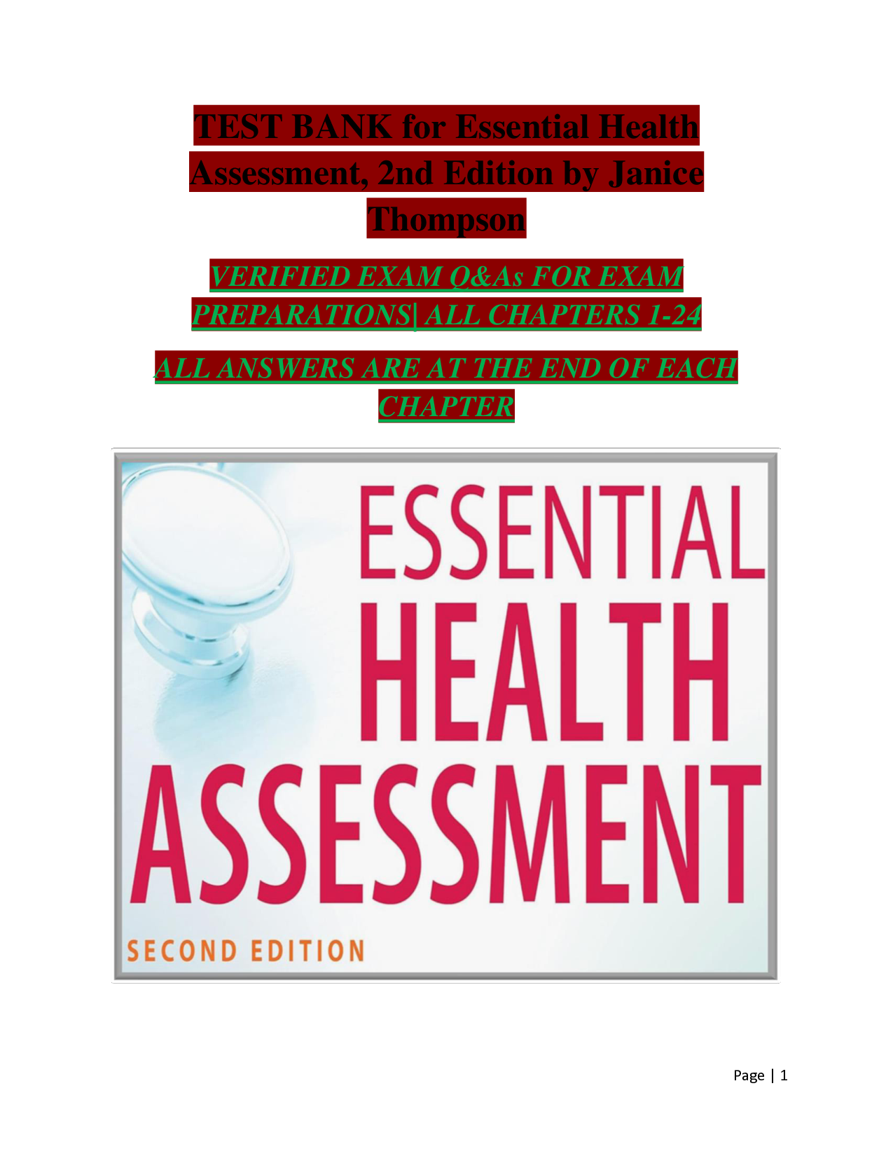 Essential Health Assessment, 2nd Edition Test Bank