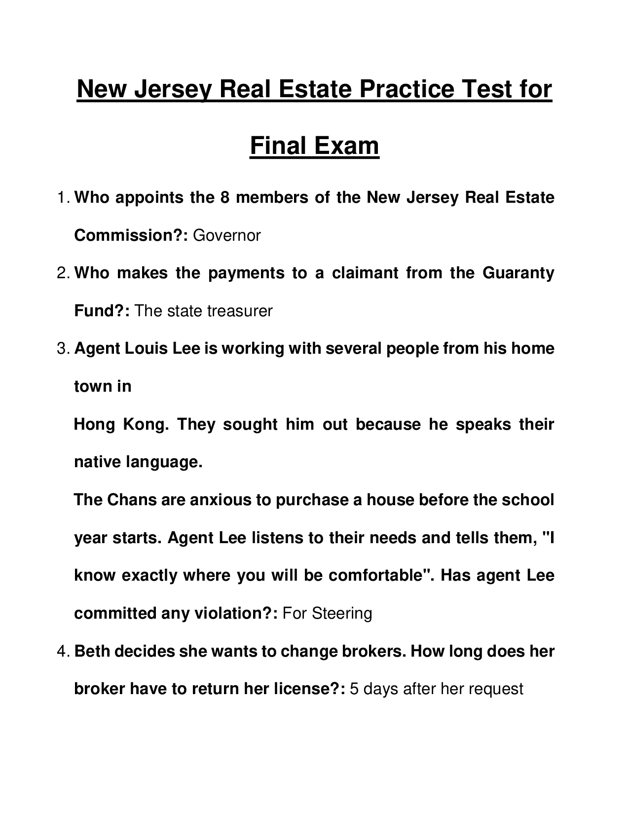 New Jersey Real Estate Practice Test for Final Exam