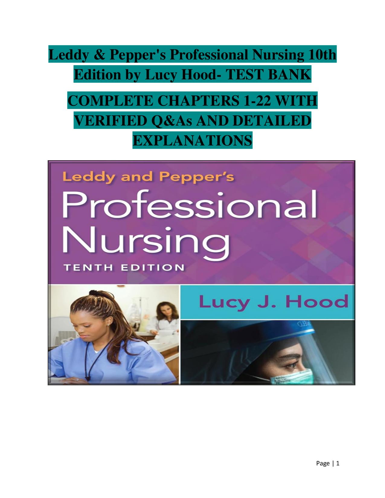 Leddy & Pepper's Professional Nursing, 10th Edition Test Bank