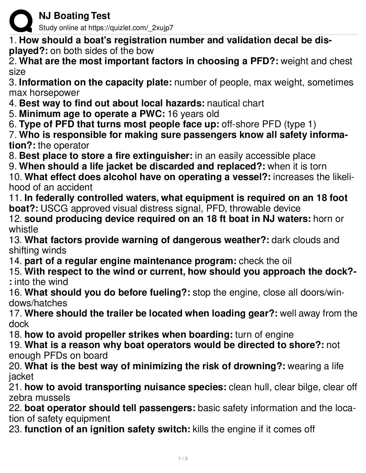 New Jersey Boating Safety Exam Study Guide
