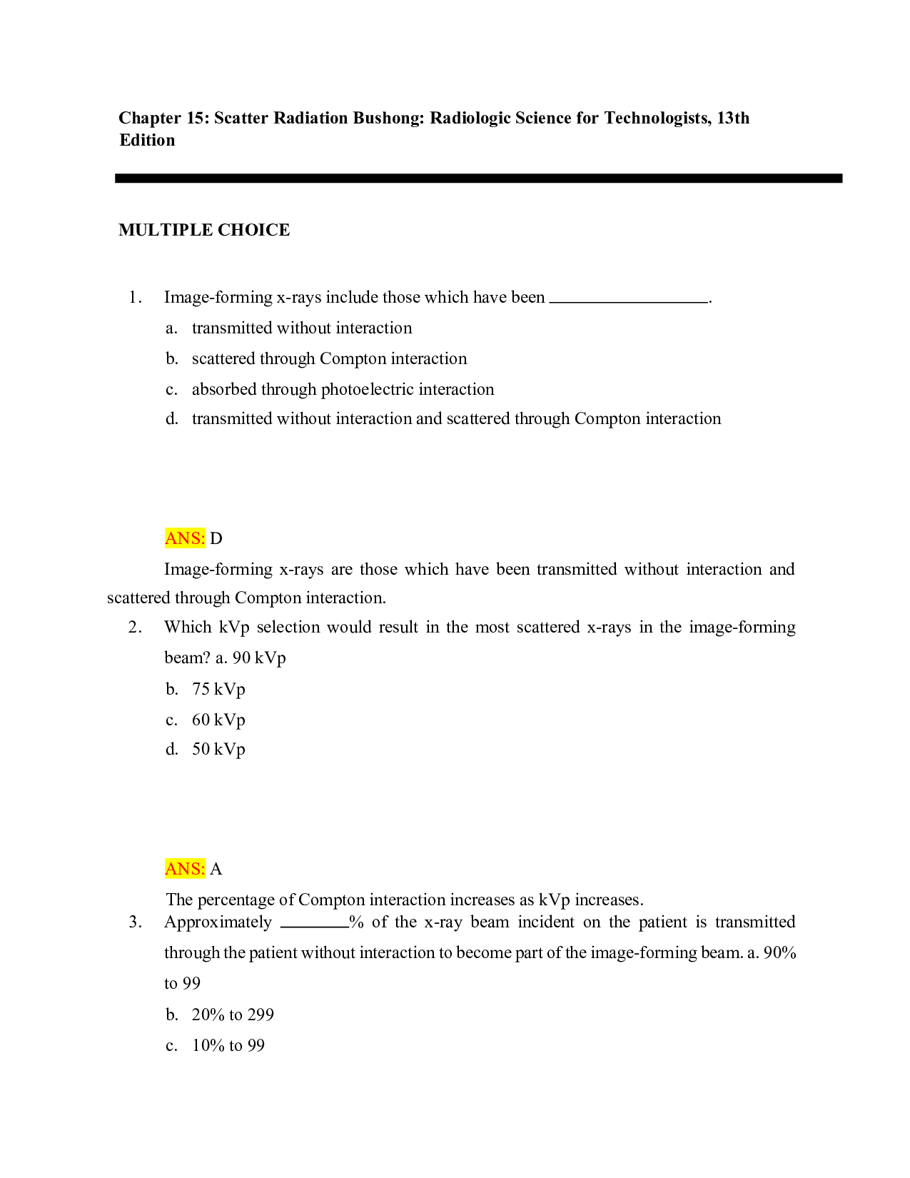 Bushong's Radiologic Science for Technologists, 13th Edition Test Bank - Chapter 15