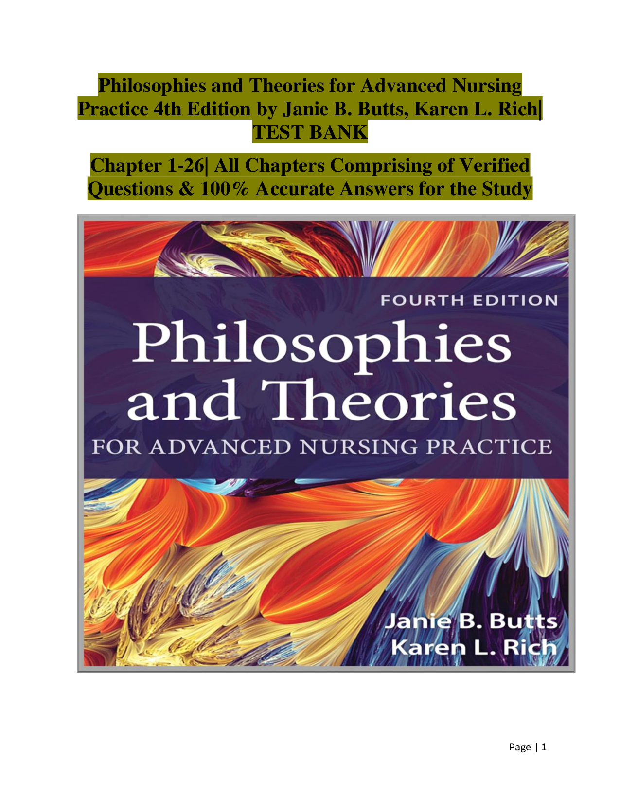 Philosophies and Theories for Advanced Nursing Practice, 4th Edition Test Bank