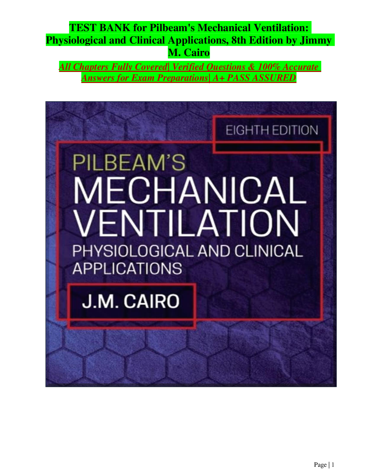 Pilbeam's Mechanical Ventilation: Physiological and Clinical Applications, 8th Edition Test Bank