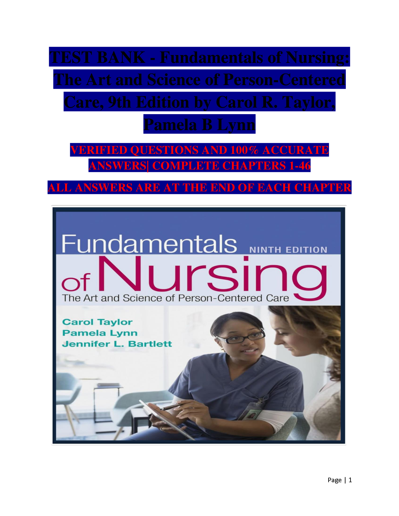 Fundamentals of Nursing: The Art and Science of Person-Centered Care, 9th Edition Test Bank