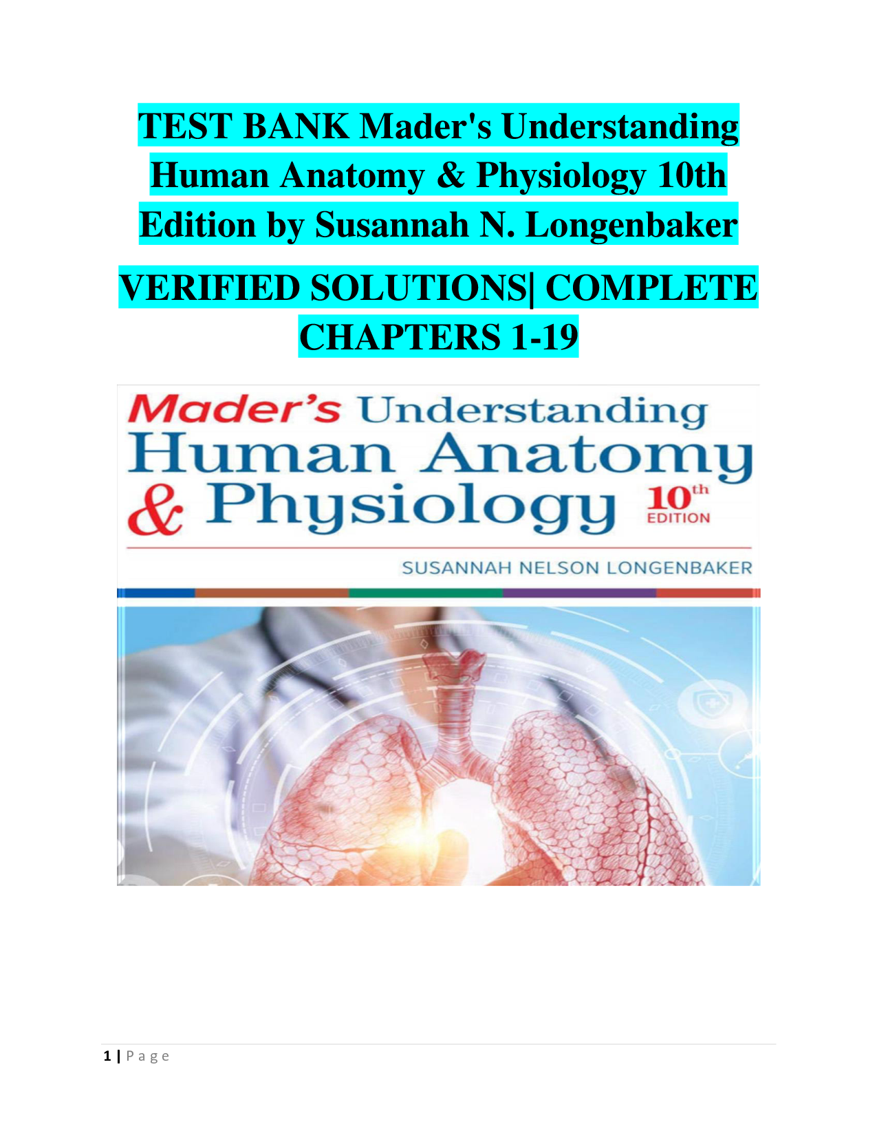 Mader's Understanding Human Anatomy & Physiology, 10th Edition Test Bank