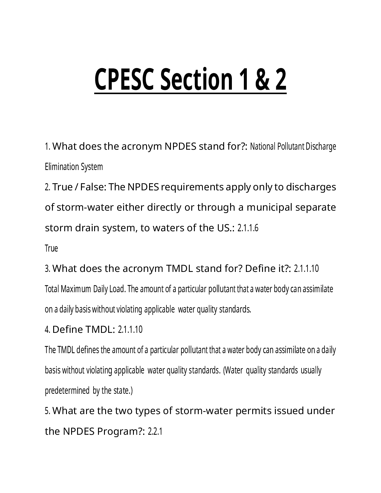 CPESC Section 1 & 2 Exam Preparation Q&A