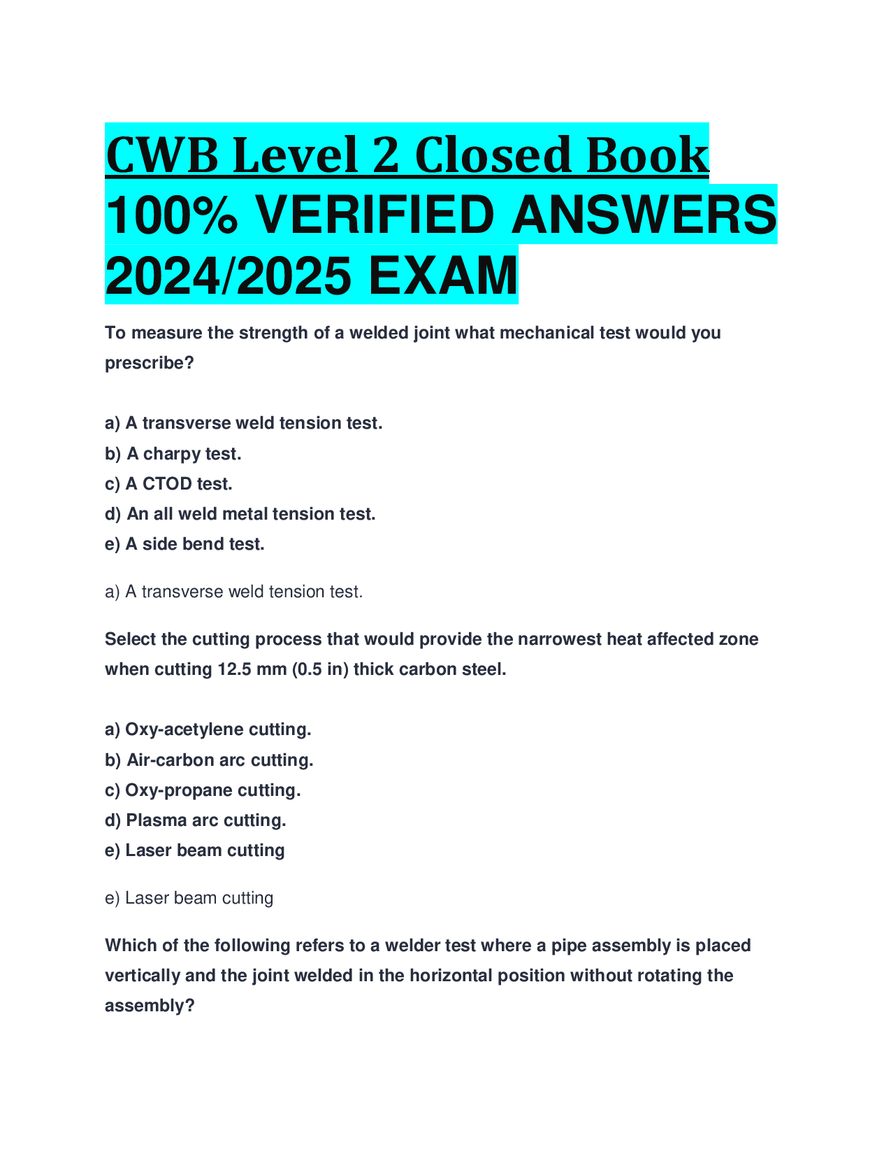 CWB Level 2 Closed Book Exam Practice Questions