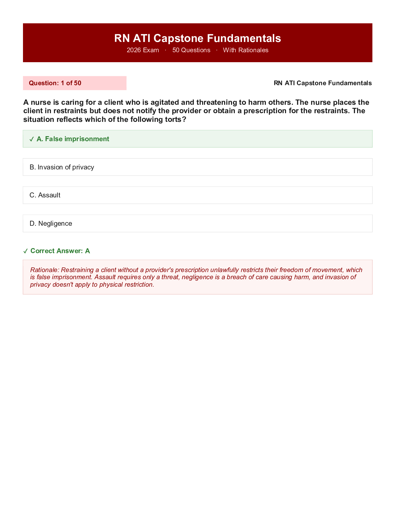 RN ATI Capstone Fundamentals 2026 Exam Practice Questions