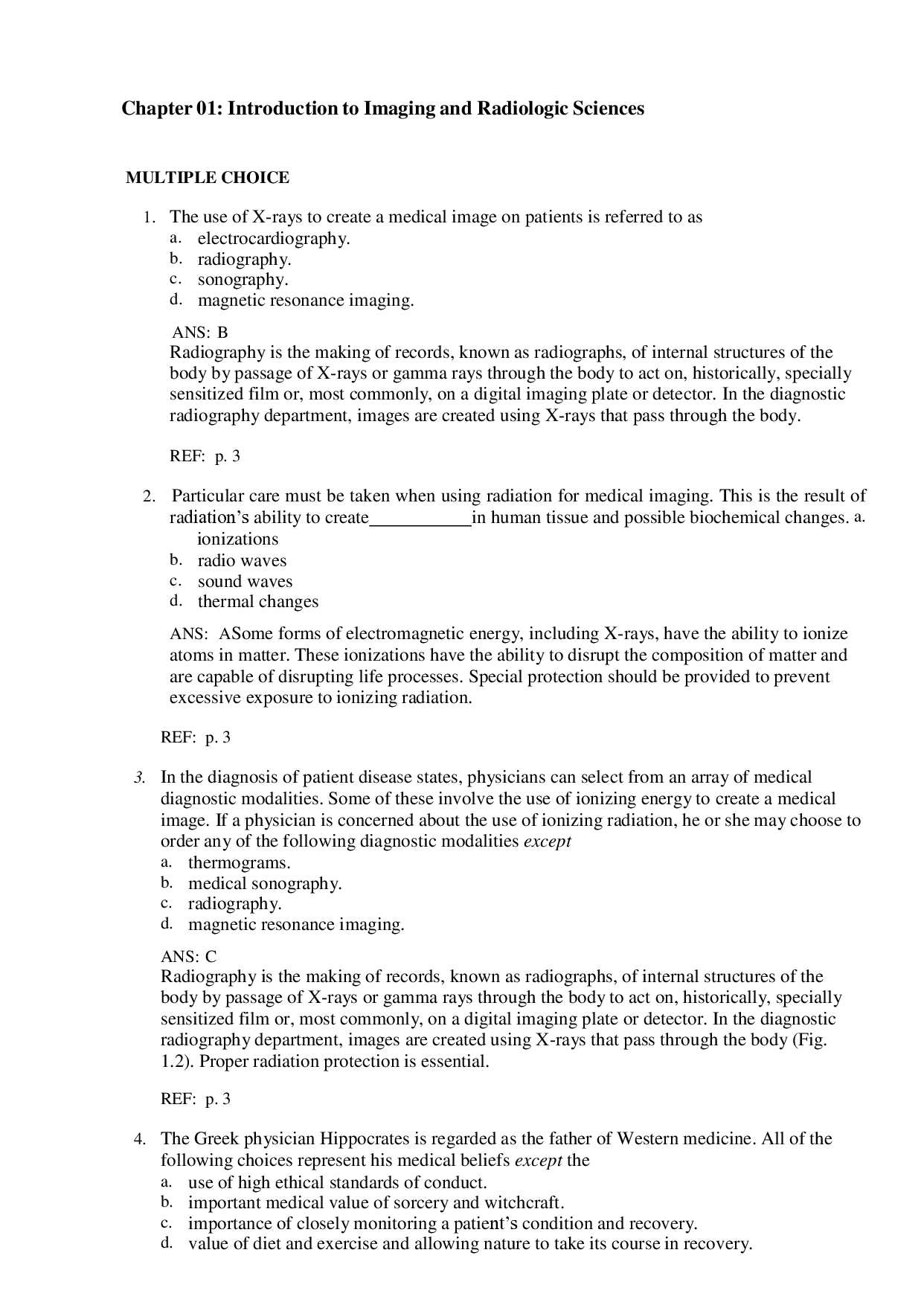 Introduction to Radiologic and Imaging Sciences Test Bank