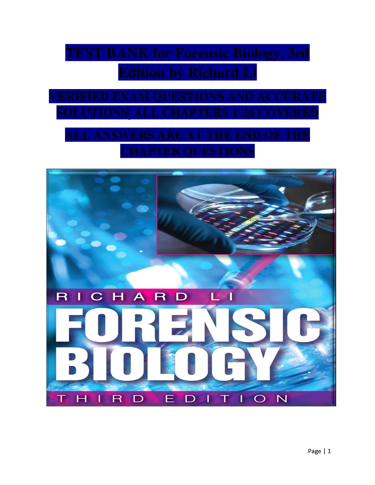 Forensic Biology, 3rd Edition Test Bank by Richard Li