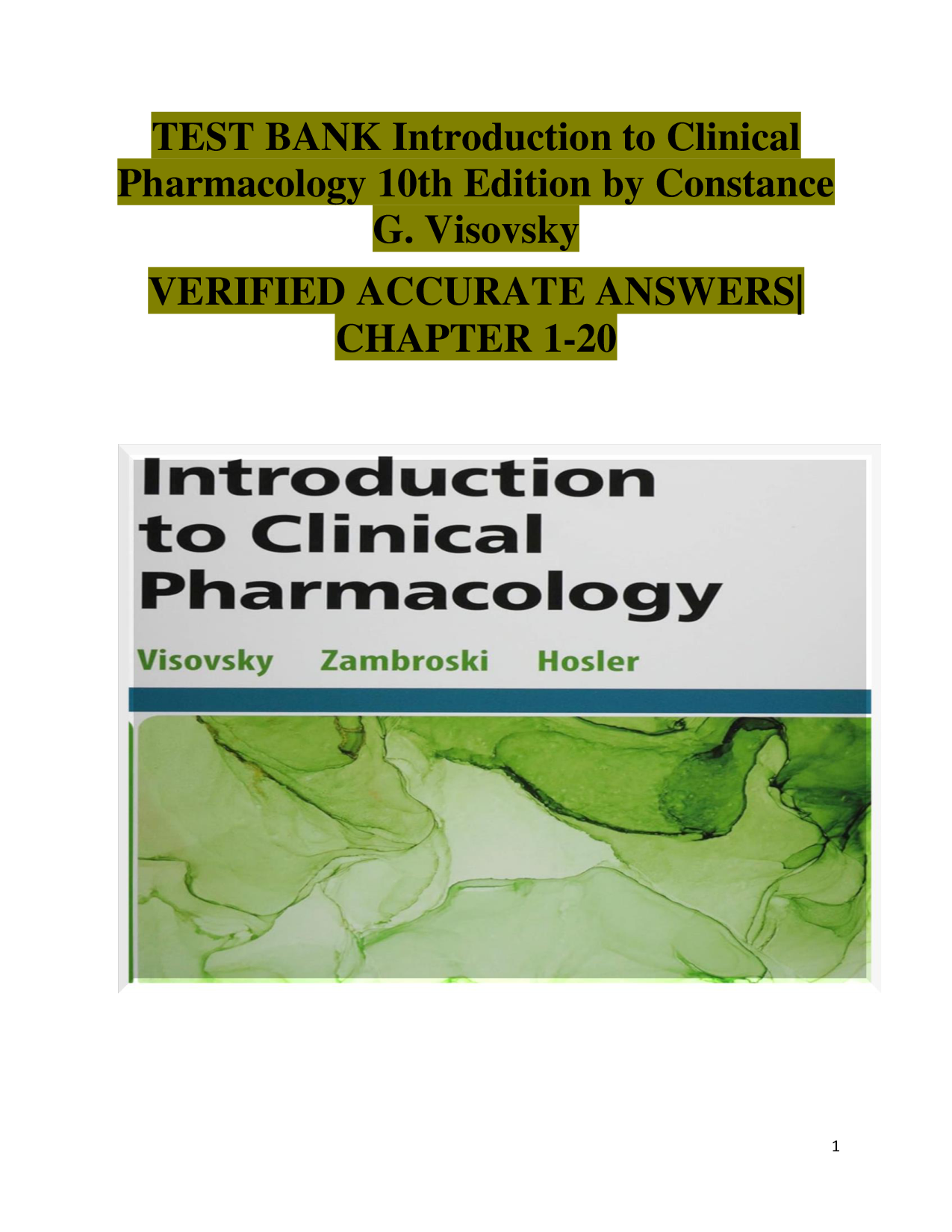 Introduction to Clinical Pharmacology, 10th Edition Test Bank