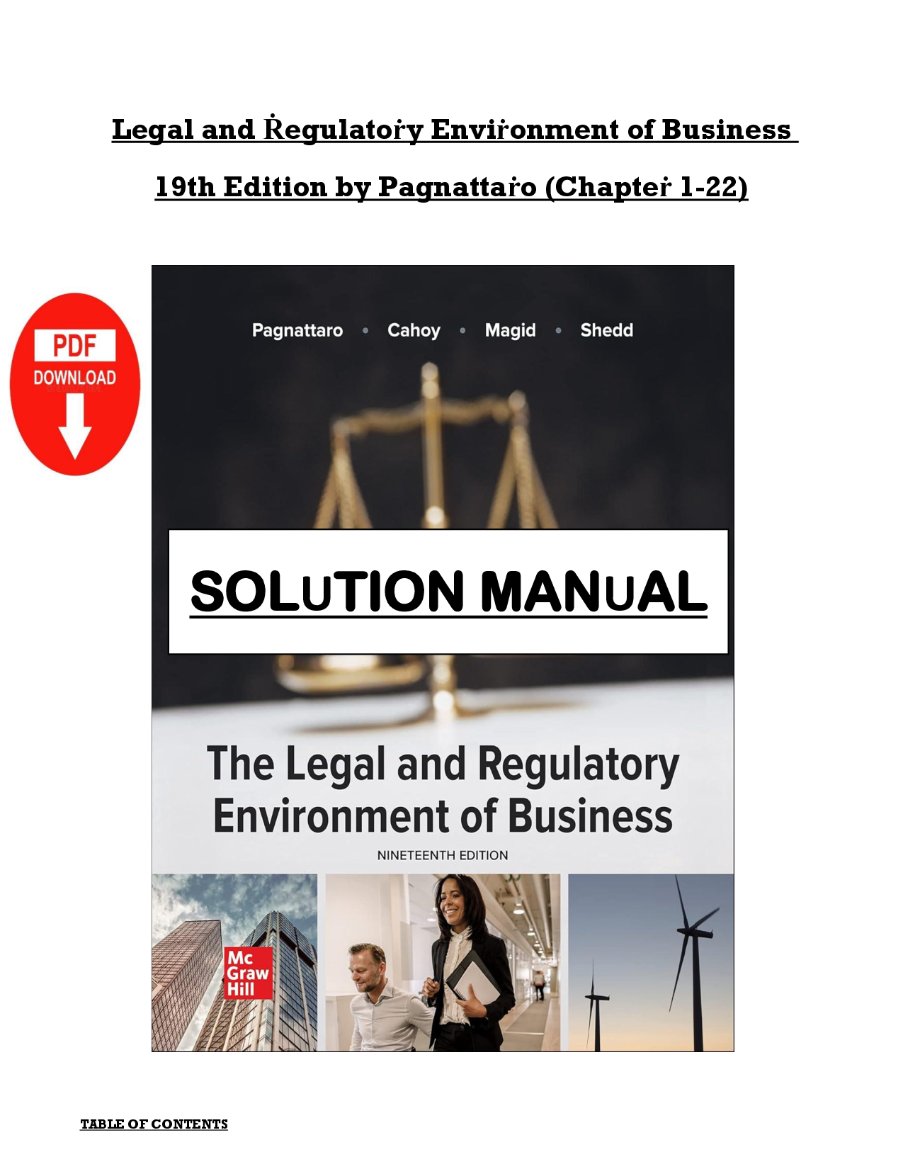 Legal and Regulatory Environment of Business, 19th Edition Solution Manual