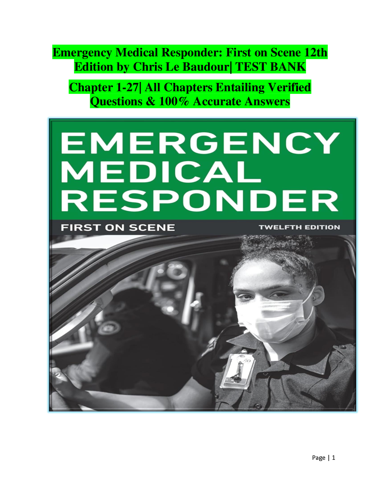 Emergency Medical Responder: First on Scene, 12th Edition Test Bank