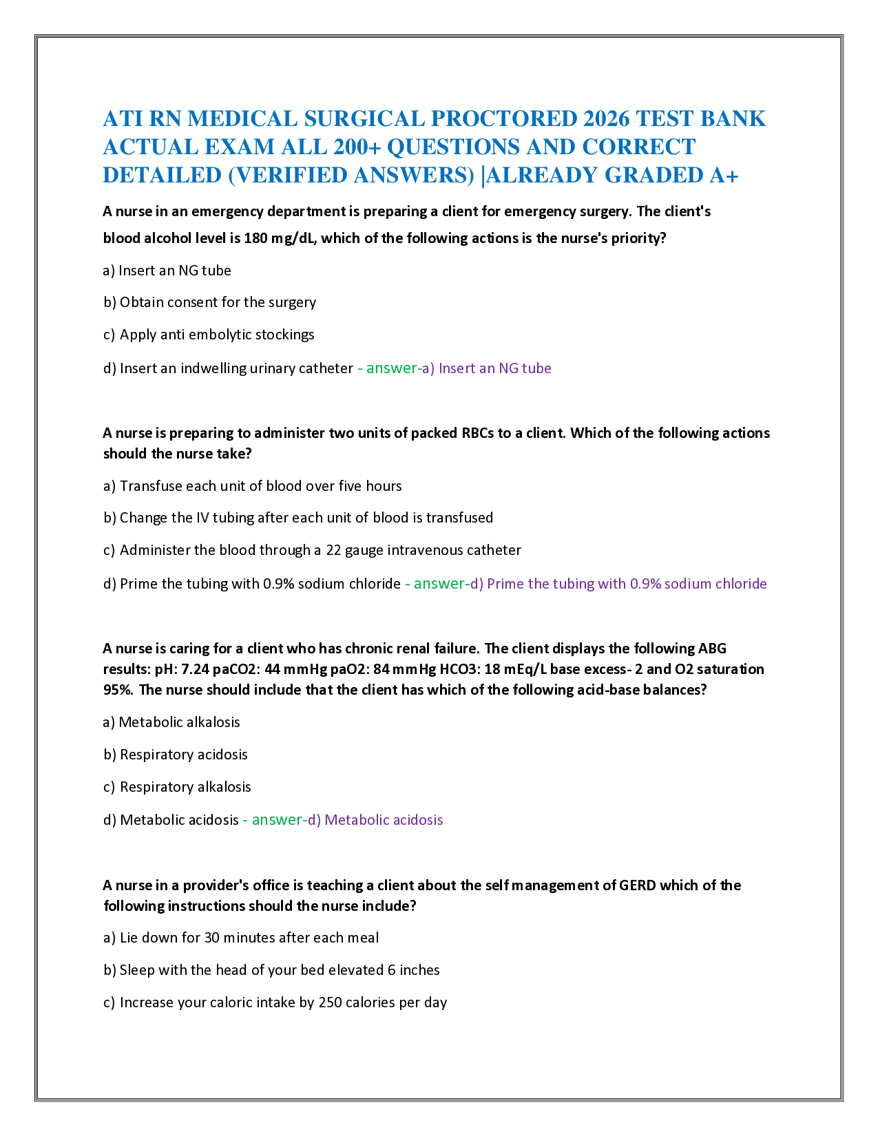 ATI RN Medical-Surgical Proctored 2026 Test Bank