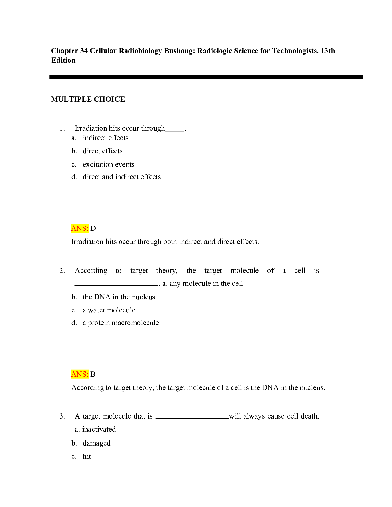 Bushong's Radiologic Science for Technologists, 13th Edition Test Bank - Chapter 34