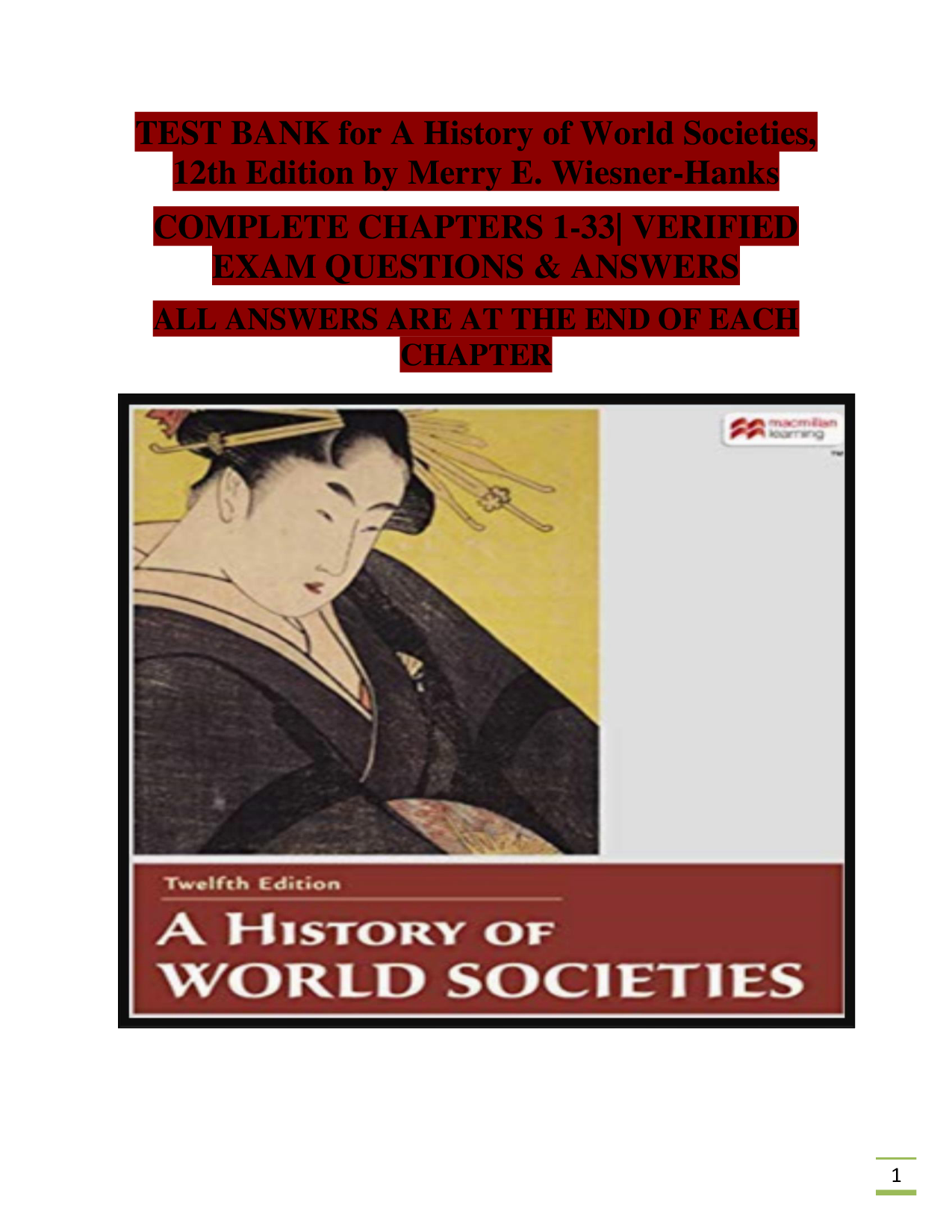 A History of World Societies, 12th Edition Test Bank