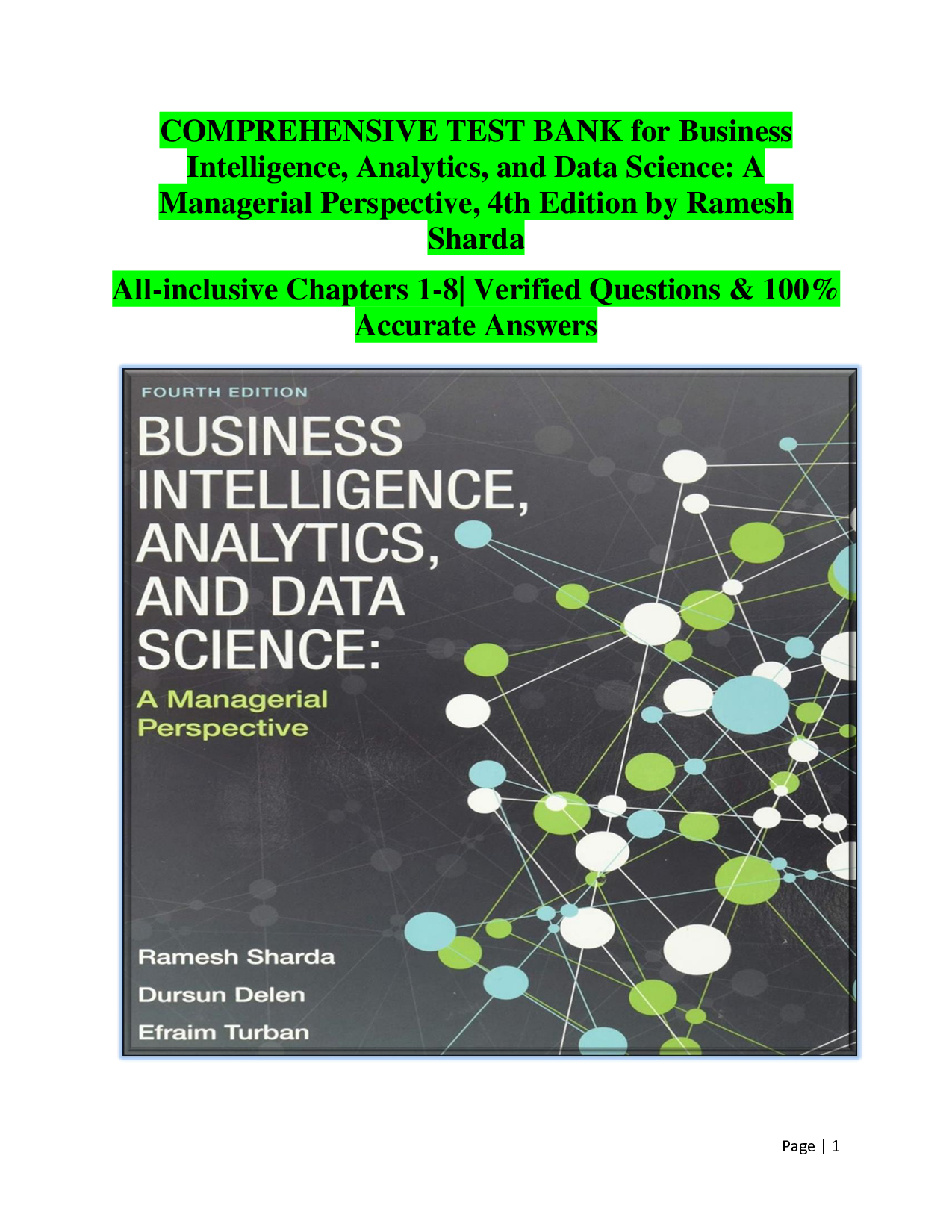 Business Intelligence, Analytics, and Data Science, 4th Edition Test Bank