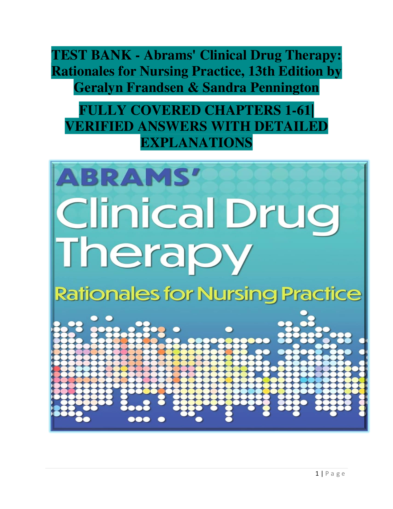 Abrams' Clinical Drug Therapy, 13th Edition Test Bank
