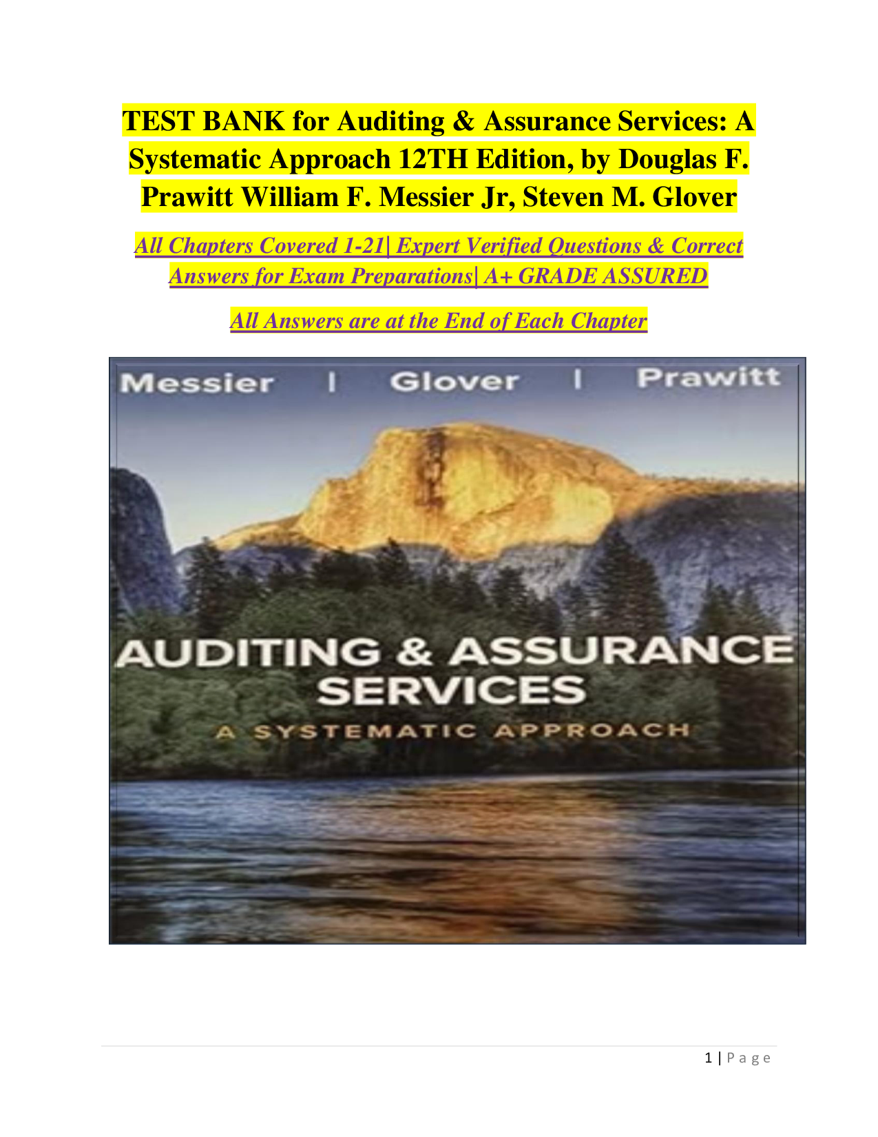 Auditing & Assurance Services: A Systematic Approach, 12th Edition Test Bank