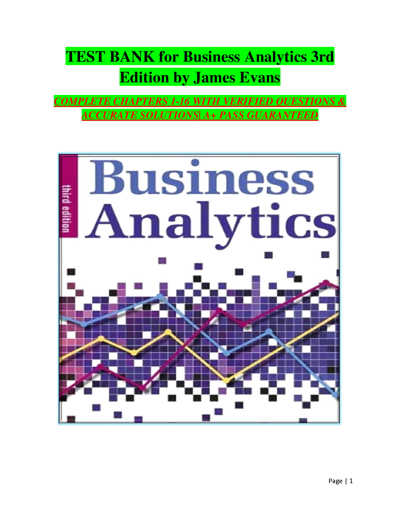 Business Analytics, 3rd Edition by James Evans Test Bank