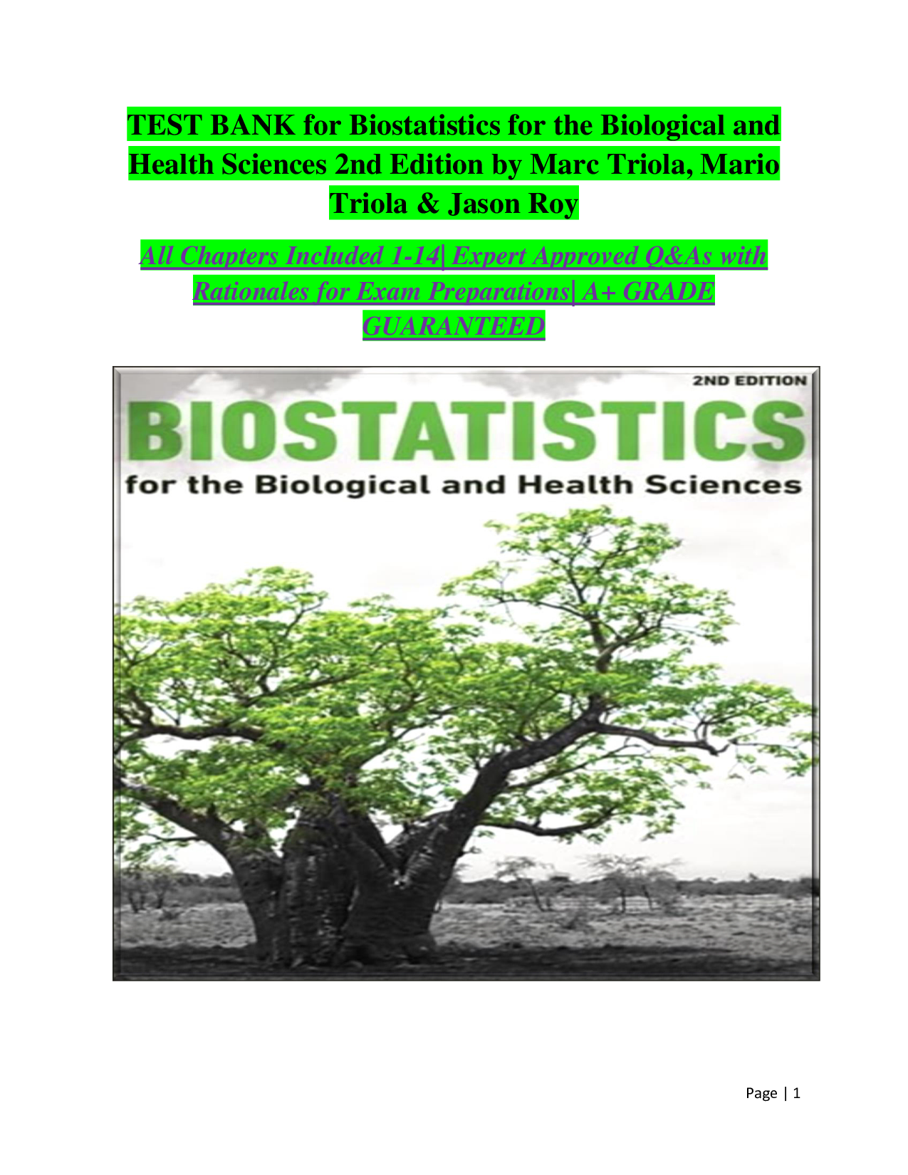 Biostatistics for the Biological and Health Sciences, 2nd Edition Test Bank