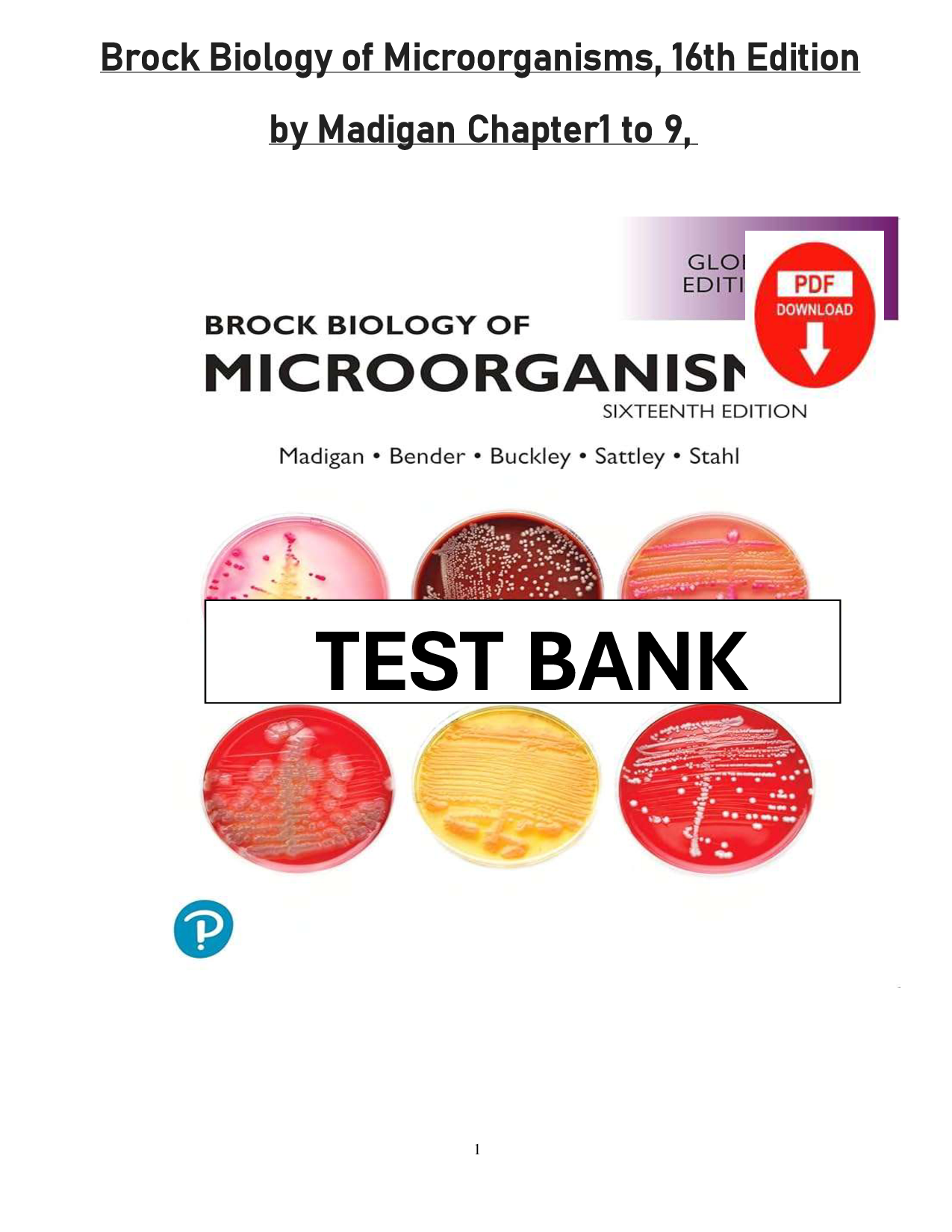 Brock Biology of Microorganisms, 16th Edition Test Bank