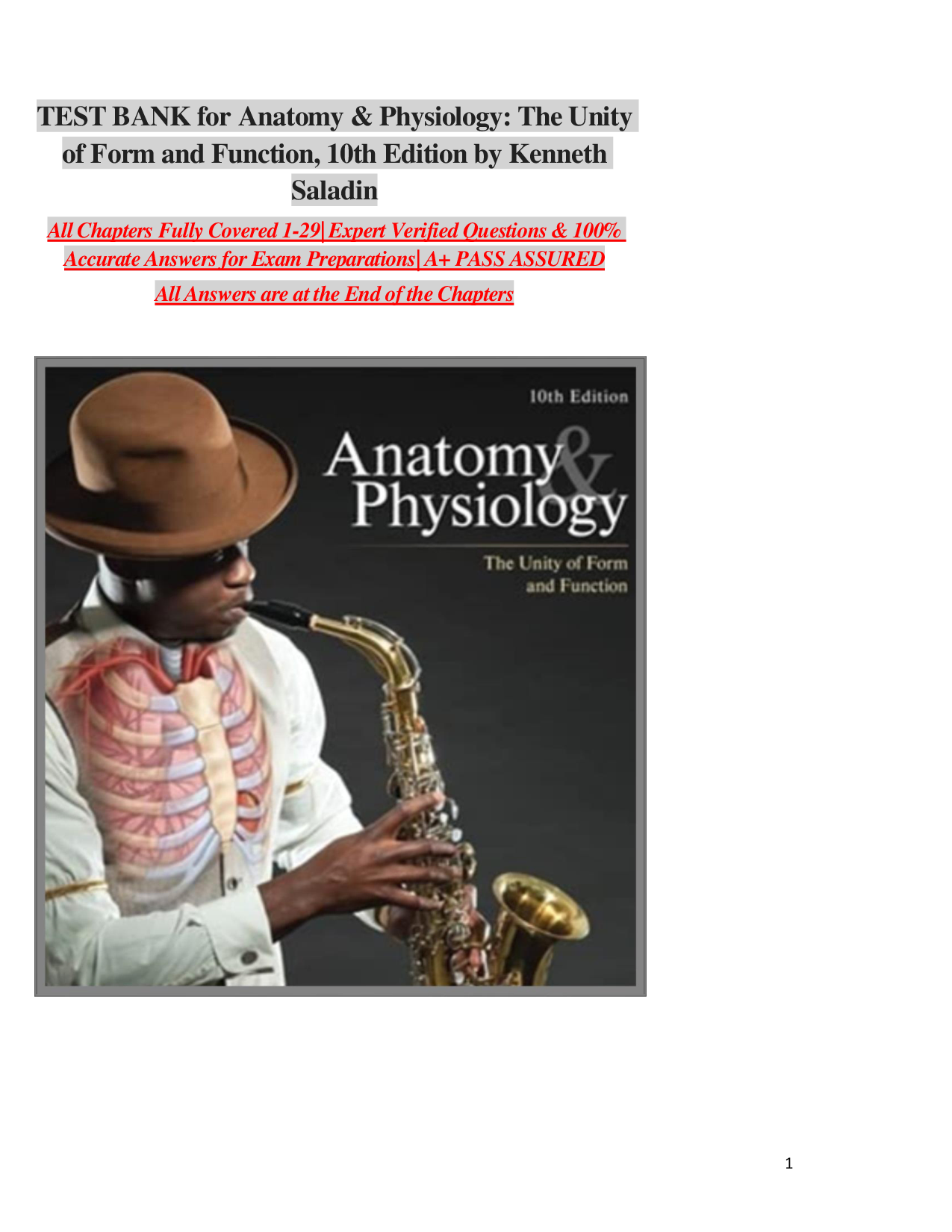 Saladin's Anatomy & Physiology: The Unity of Form and Function, 10th Edition Test Bank